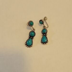 Vintage Sterling Silver and Turquoise Screw Back Dangle Earrings